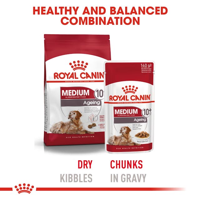 Royal Canin Medium Ageing 10+ Chunks In Gravy, 140g x 10 Pack - Image 4