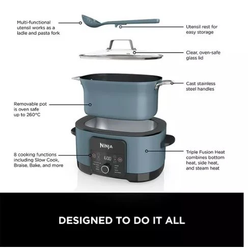 NINJA Food Cooker 8-in-1 Slow Cooker 8L - Sea Salt Grey - Image 5