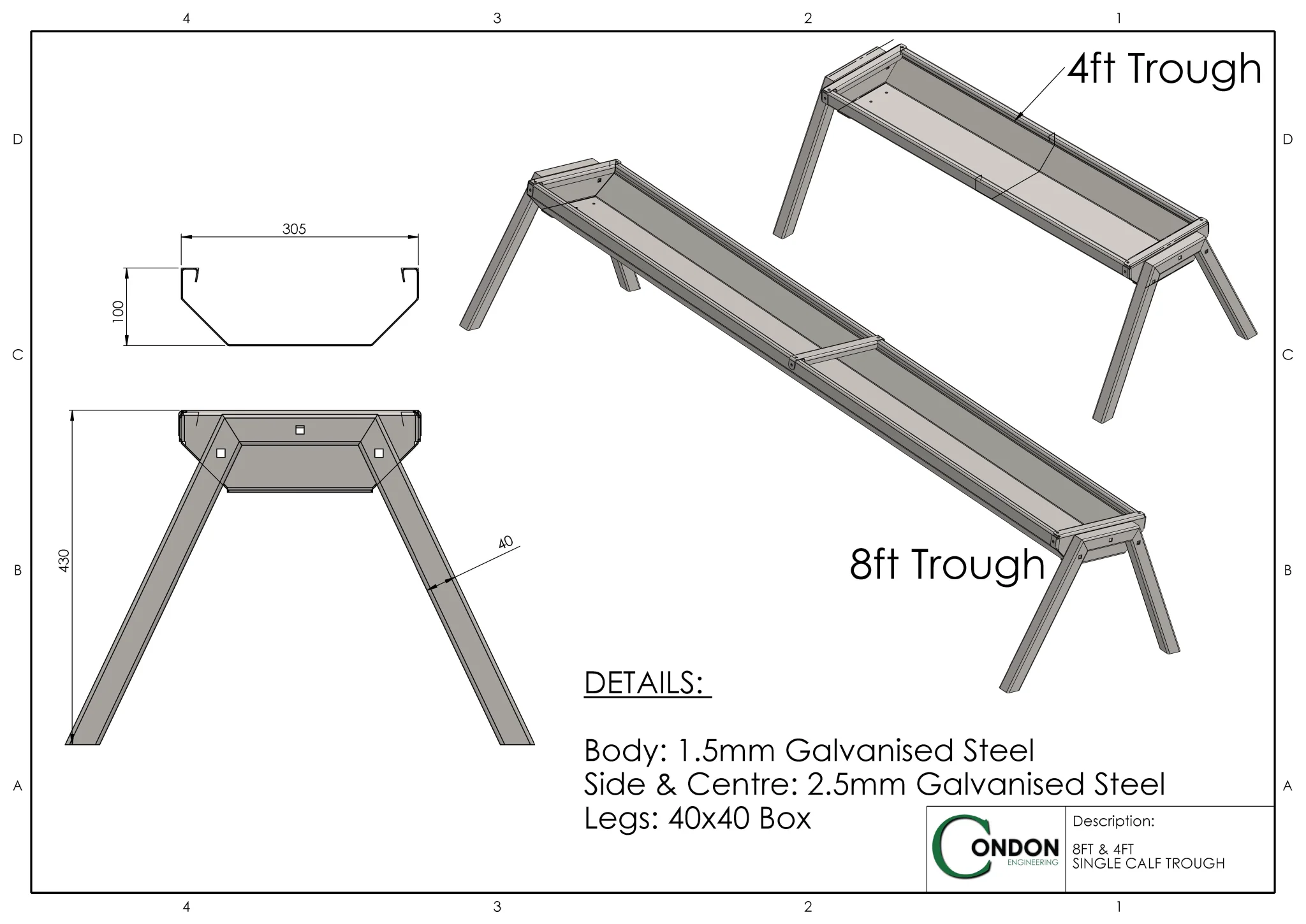 Condon 8ft Galvanised Calf Trough - Image 2
