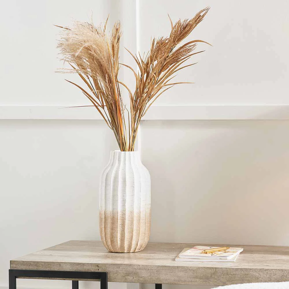Amalia Natural and White Stoneware Textured Vase - Image 2