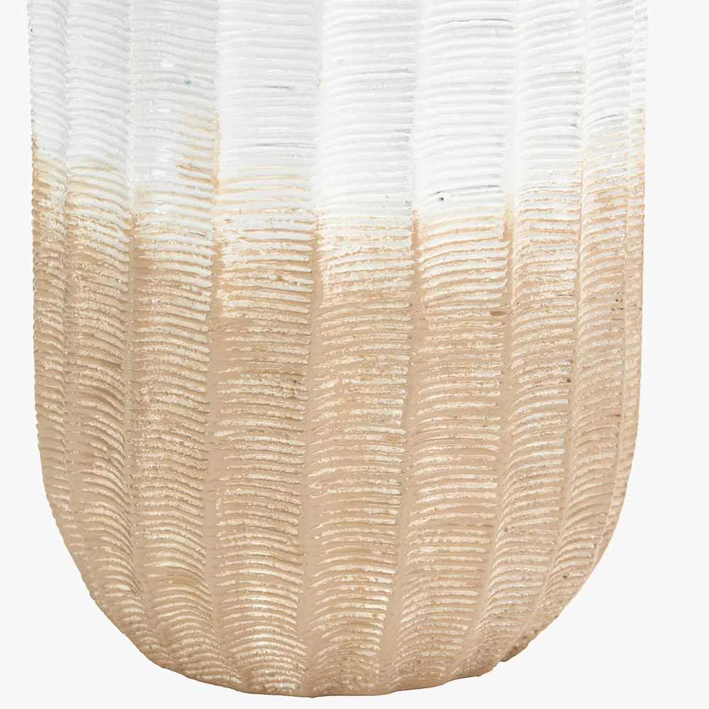 Amalia Natural and White Stoneware Textured Vase - Image 5