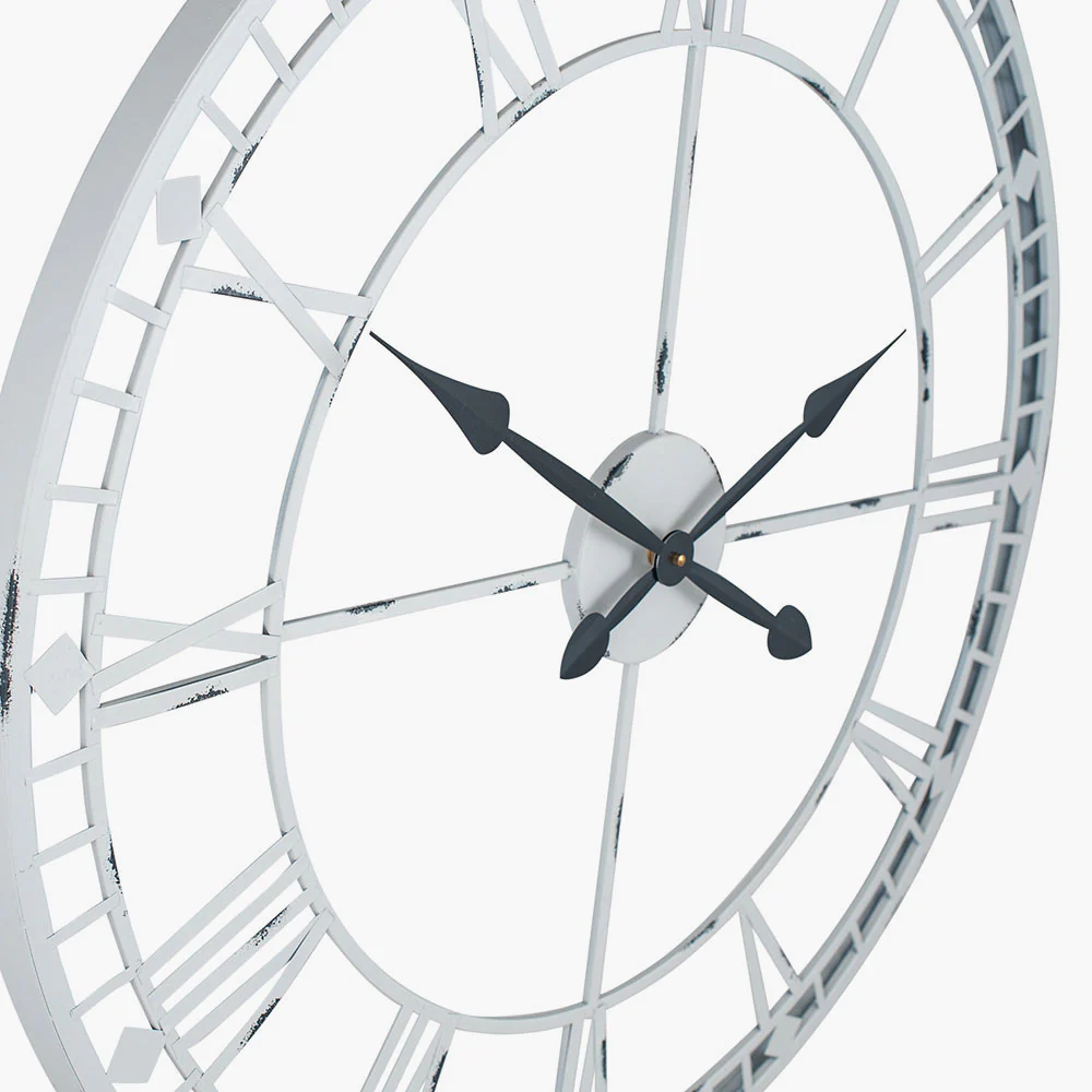Antique Grey Metal Round Wall Clock Large - Image 4