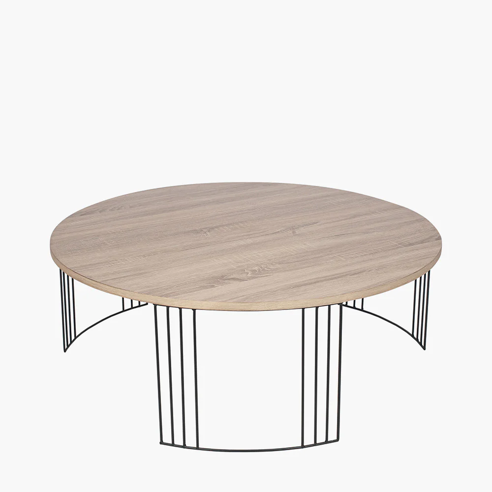 Atri Dark Oak Wood Veneer and Black Metal Coffee Table - Image 3
