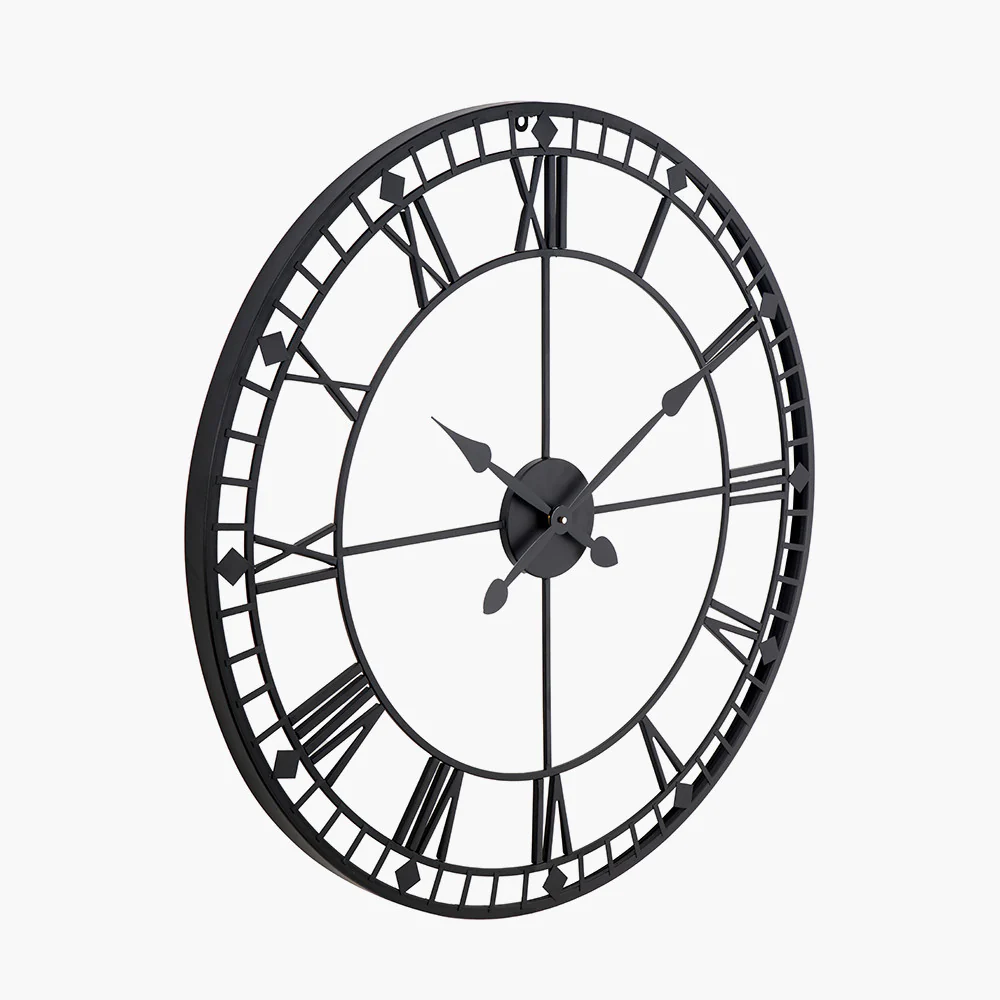 Black Metal Round Wall Clock Large - Image 2