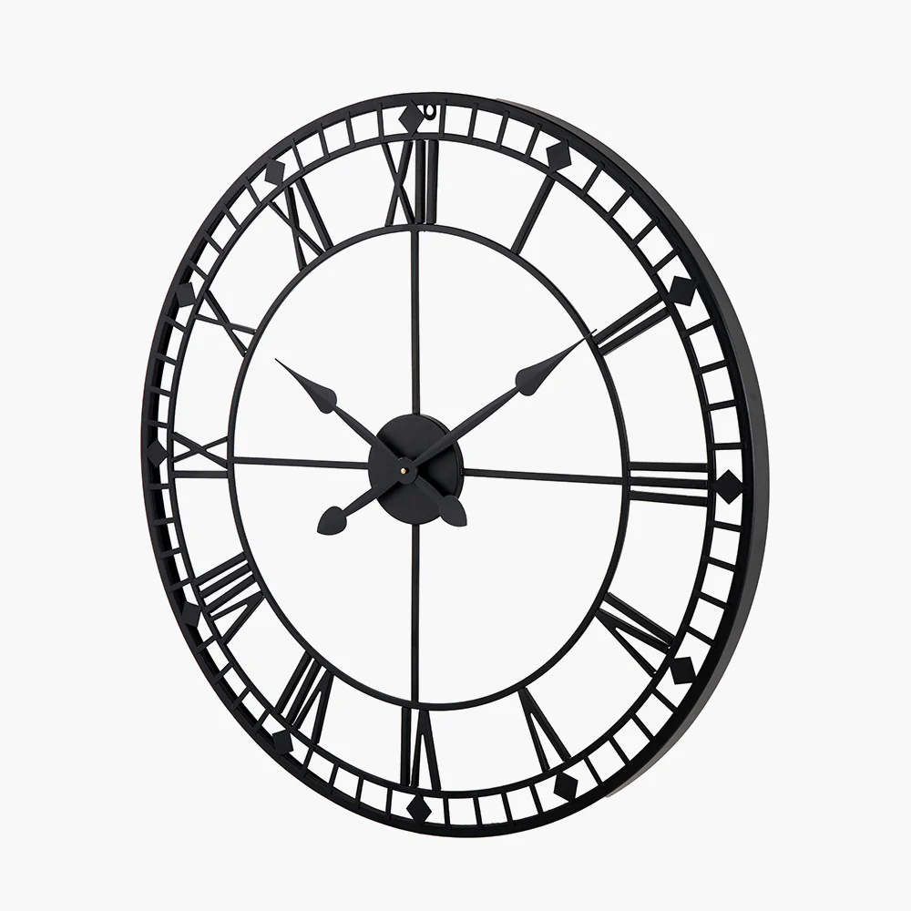 Black Metal Round Wall Clock Large - Image 3