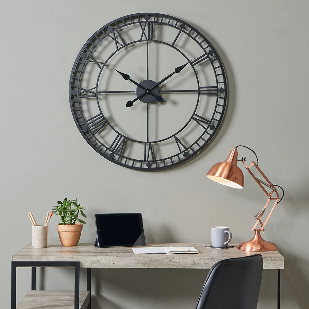 Black Metal Round Wall Clock Large - Image 9