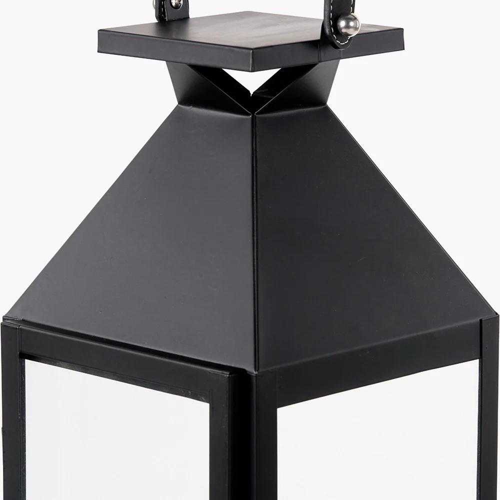 Black Stainless Steel and Glass Medium Tall Lantern - Image 10
