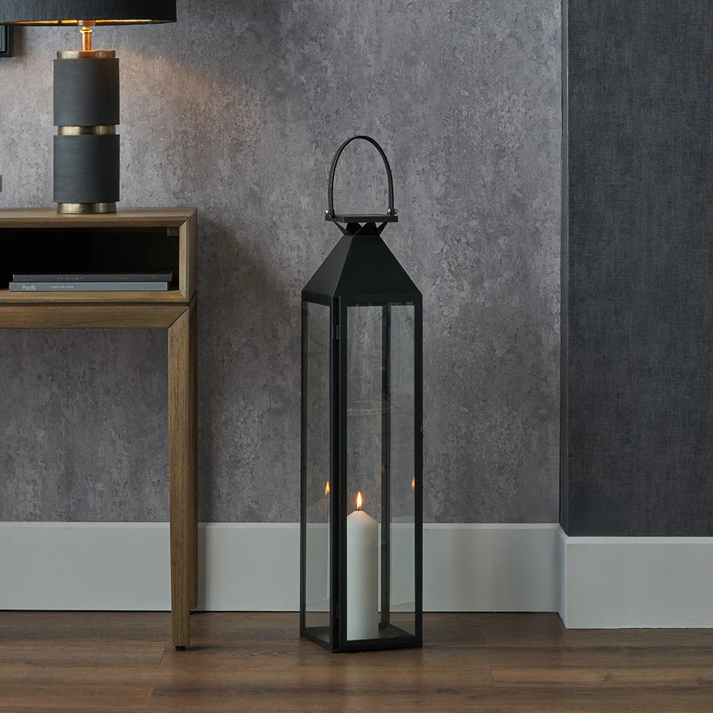 Black Stainless Steel and Glass Medium Tall Lantern - Image 2