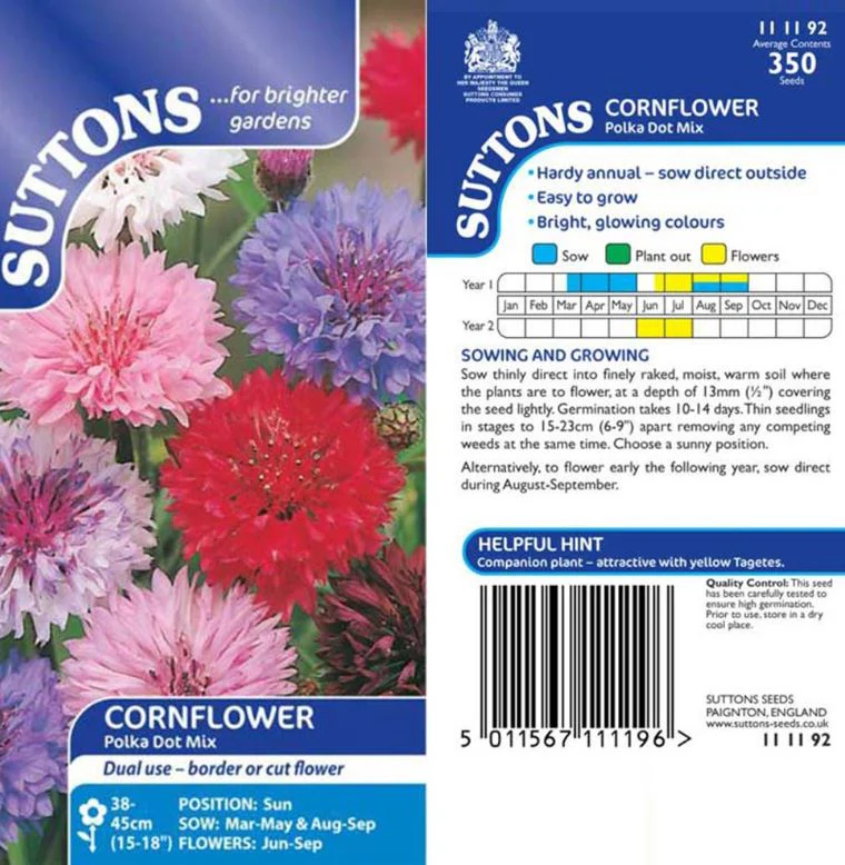Cornflower 'Polka Dot Mix' - Seeds - Image 2