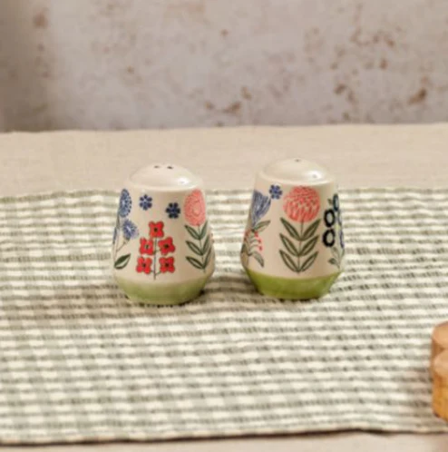 Flourish and Foliage Stoneware Salt & Pepper Set