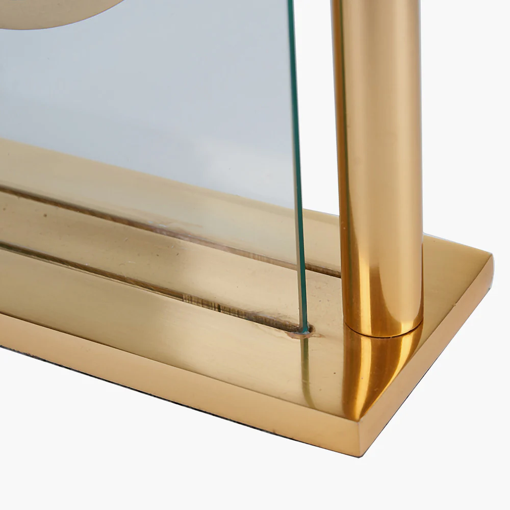 Gold Metal and Glass Floating Clock Face Square Table Clock - Image 3