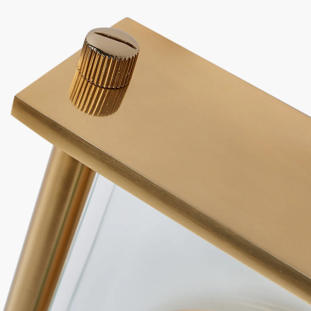 Gold Metal and Glass Floating Clock Face Square Table Clock - Image 4