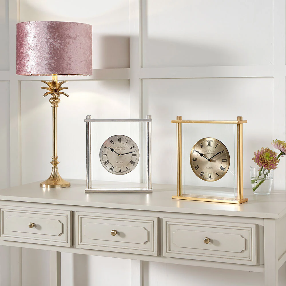 Gold Metal and Glass Floating Clock Face Square Table Clock - Image 7