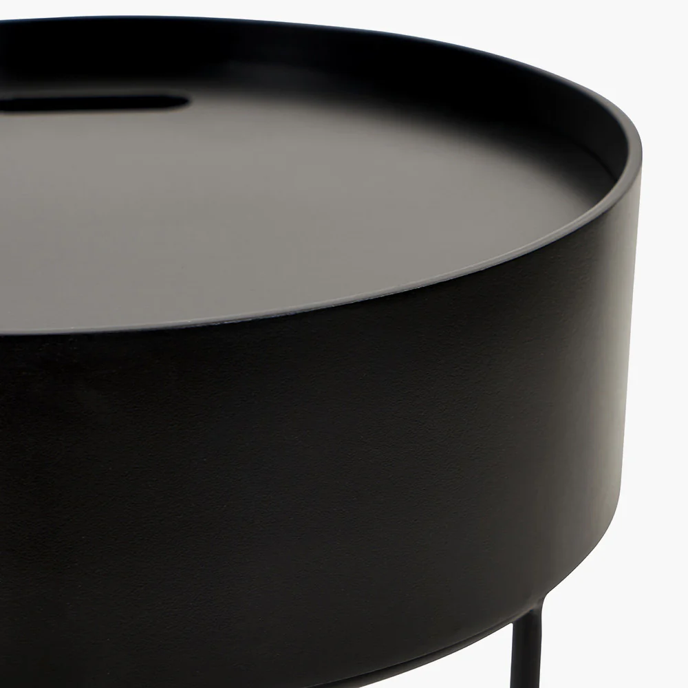 Hugo Black Wood Veneer and Black Metal Storage Table - Image 10