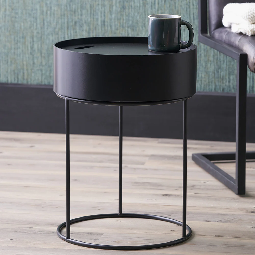 Hugo Black Wood Veneer and Black Metal Storage Table - Image 12
