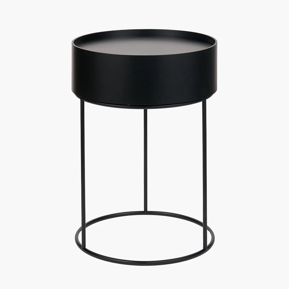 Hugo Black Wood Veneer and Black Metal Storage Table - Image 3