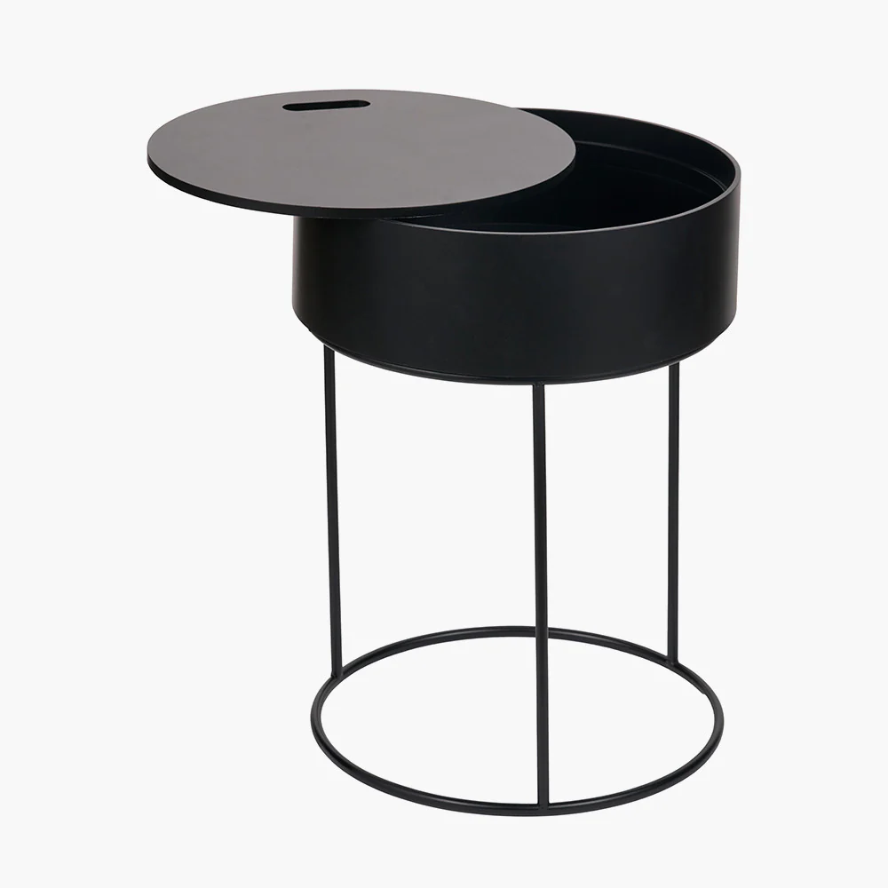 Hugo Black Wood Veneer and Black Metal Storage Table - Image 4