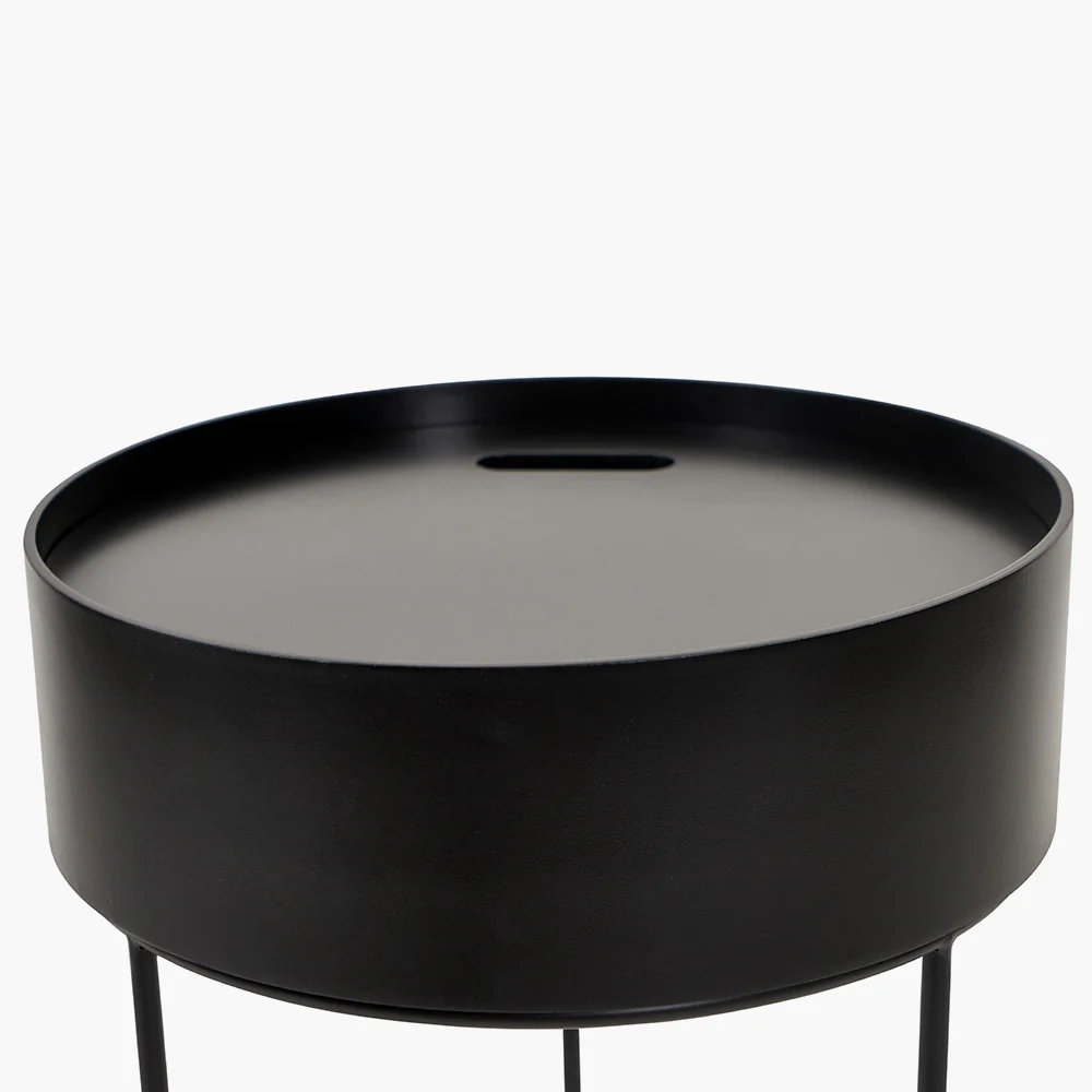 Hugo Black Wood Veneer and Black Metal Storage Table - Image 9