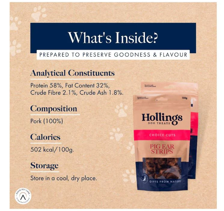 Hollings Pig Ear Strips Natural Dog Treats 150g - Image 2