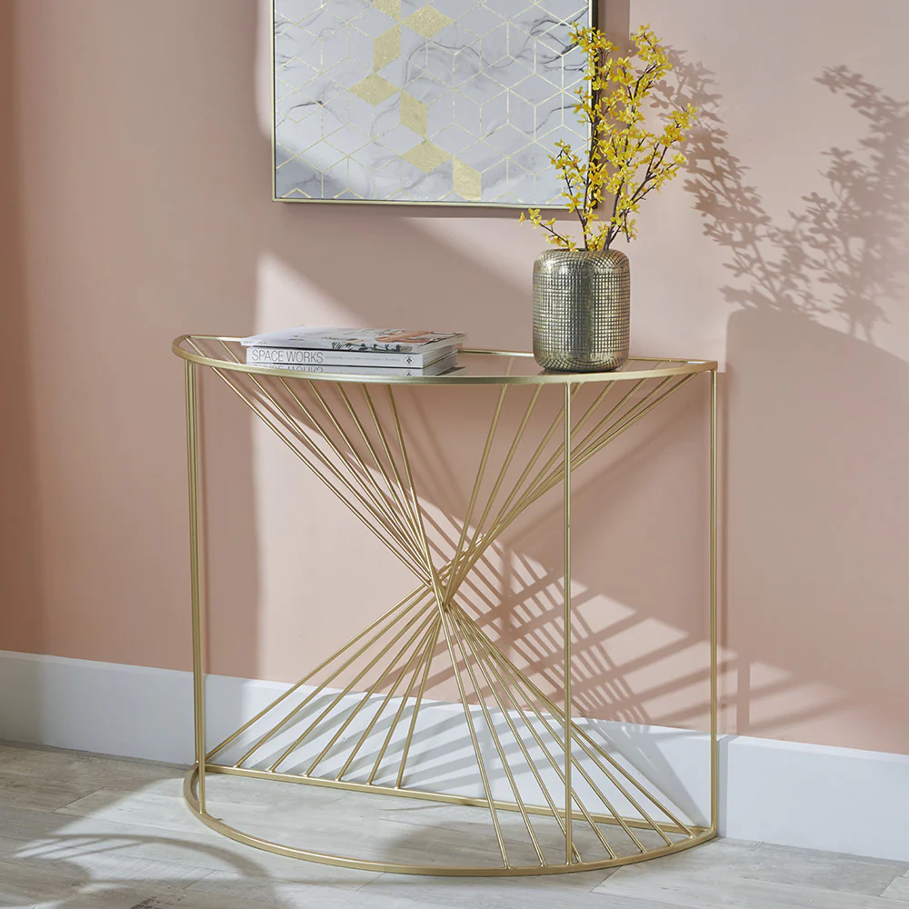 Liberty Glass and Gold Metal Half Moon Console Table - Image 10