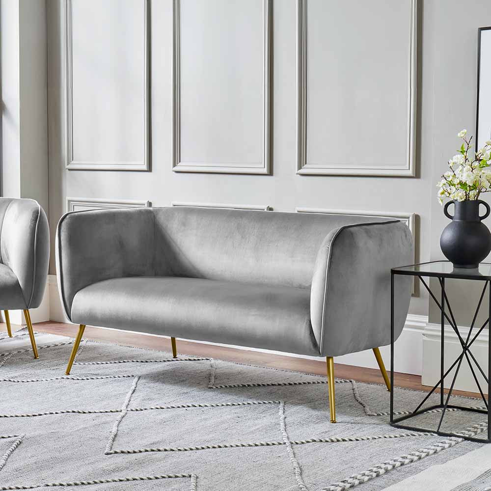 Lucca Dove Grey Velvet and Metal Sofa - Image 10