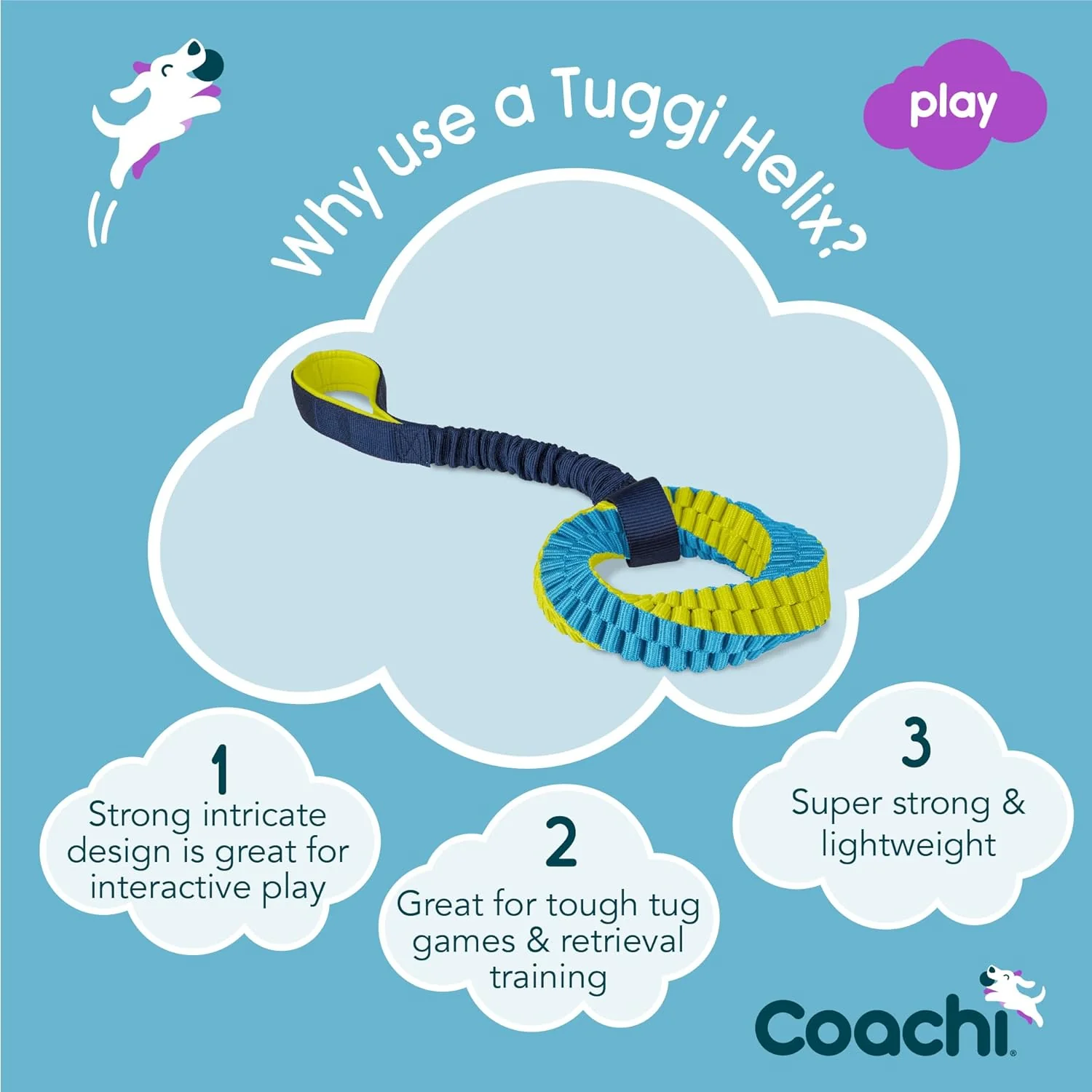 Coachi Tuggi Helix Dog Toy - Navy, Lime & Blue - Image 2