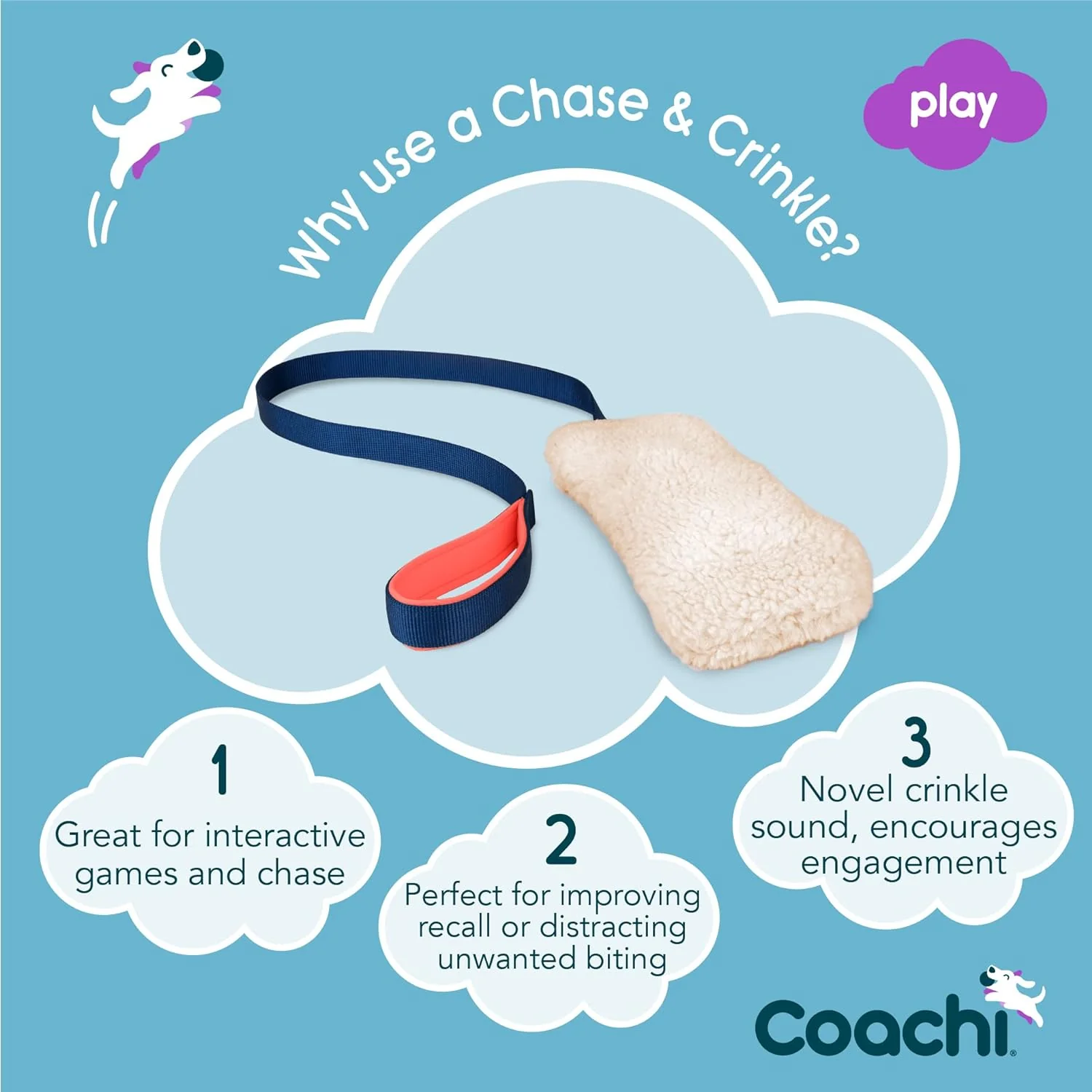 Coachi Chase & Crinkle Dog Toy - Navy & Coral - Image 2