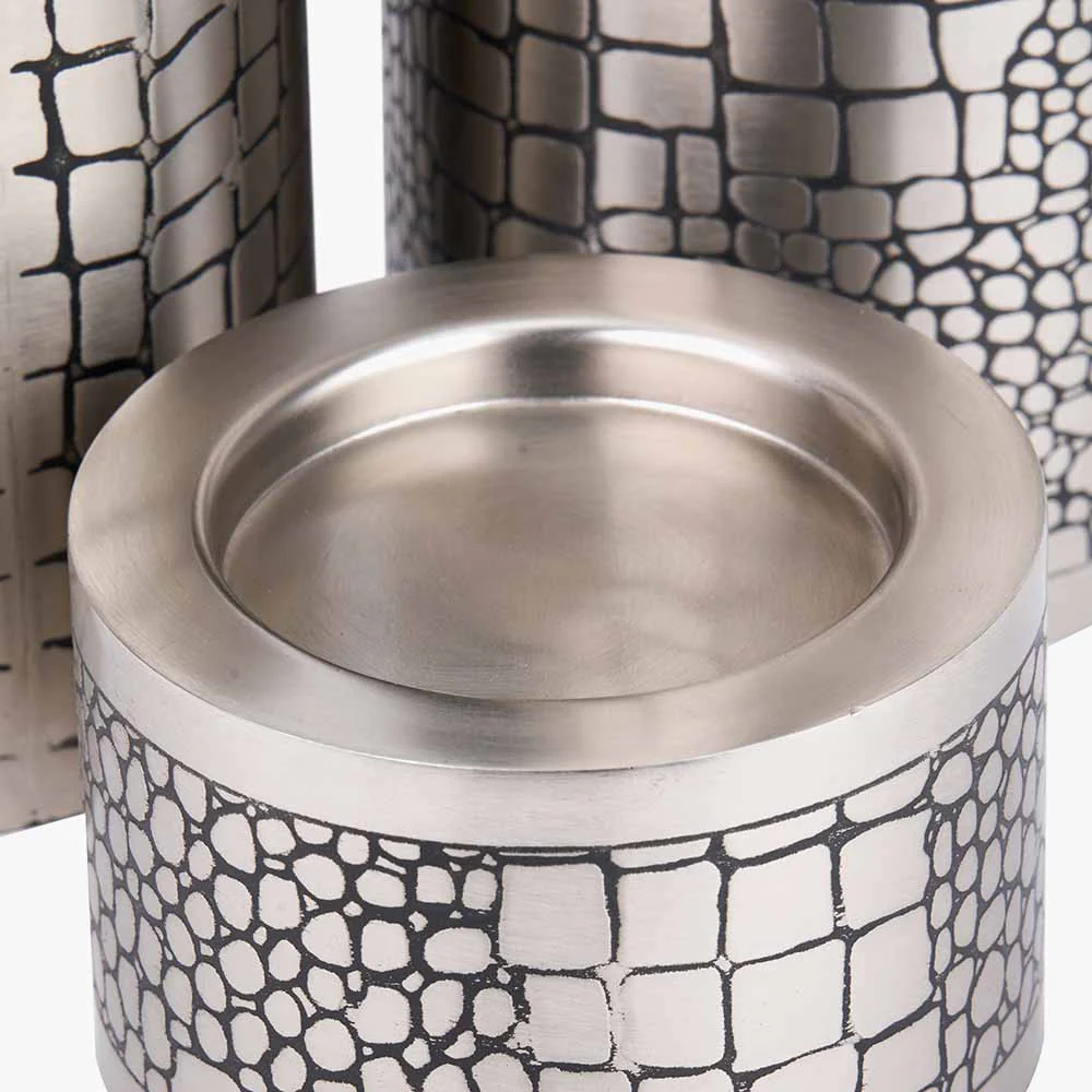 S/3 Antique Silver Croc Print Candle Holder - Image 5
