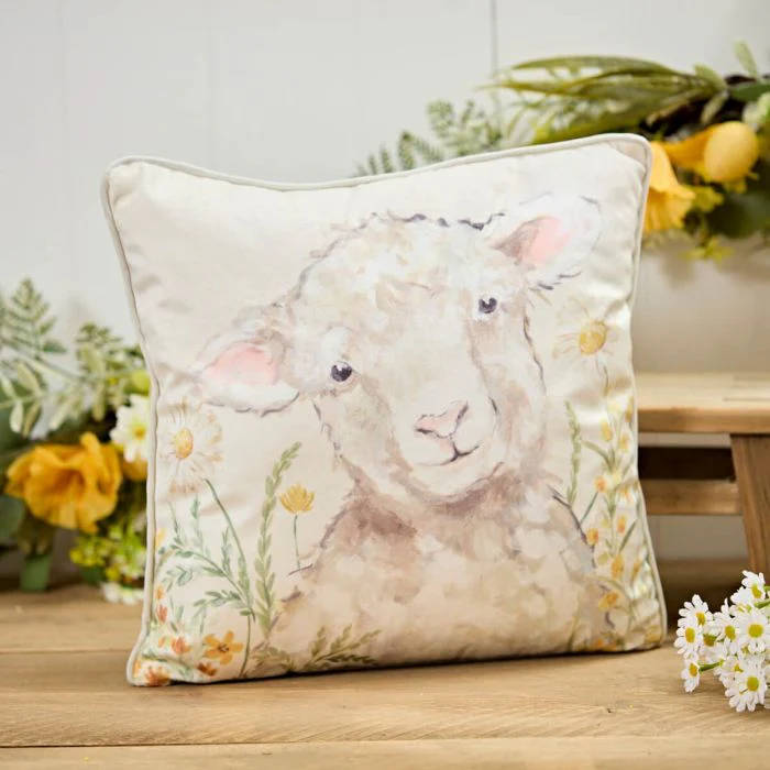 Sheep Velour Fabric Floral Cushion