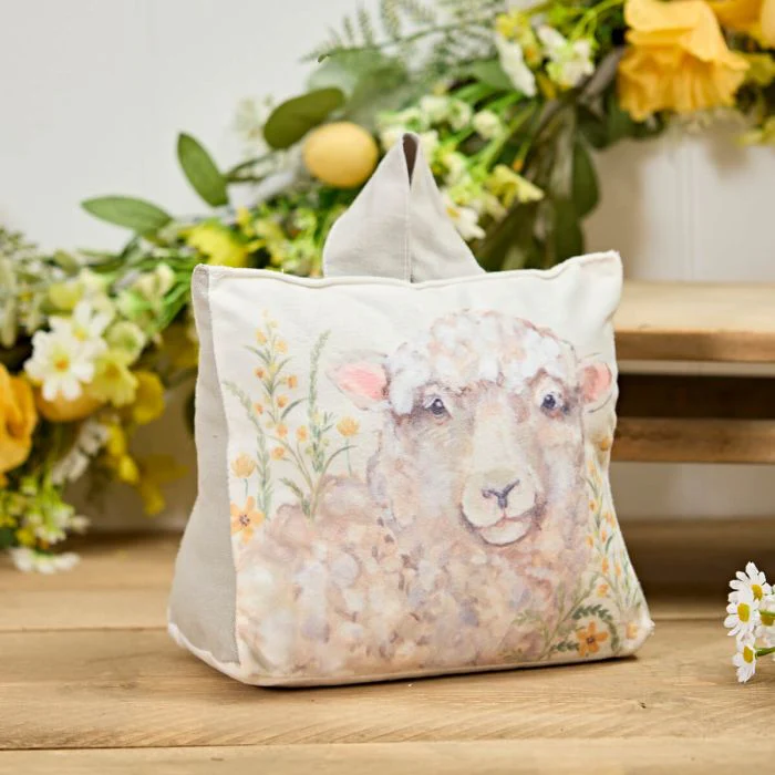 Sheep Velour Fabric Floral Doorstop with Handle