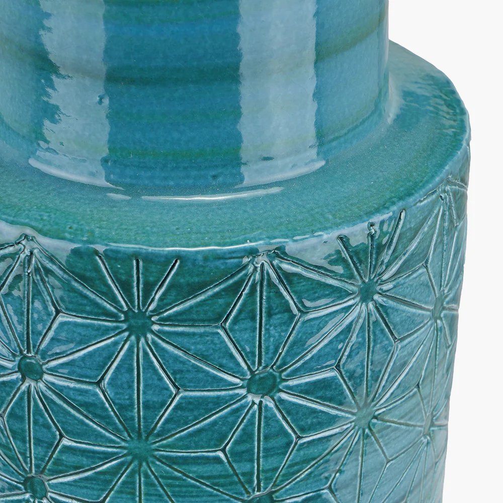 Sidra Aquamarine Stoneware Etch Detail Vase - Image 6