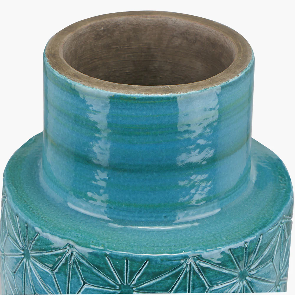 Sidra Aquamarine Stoneware Etch Detail Vase - Image 7
